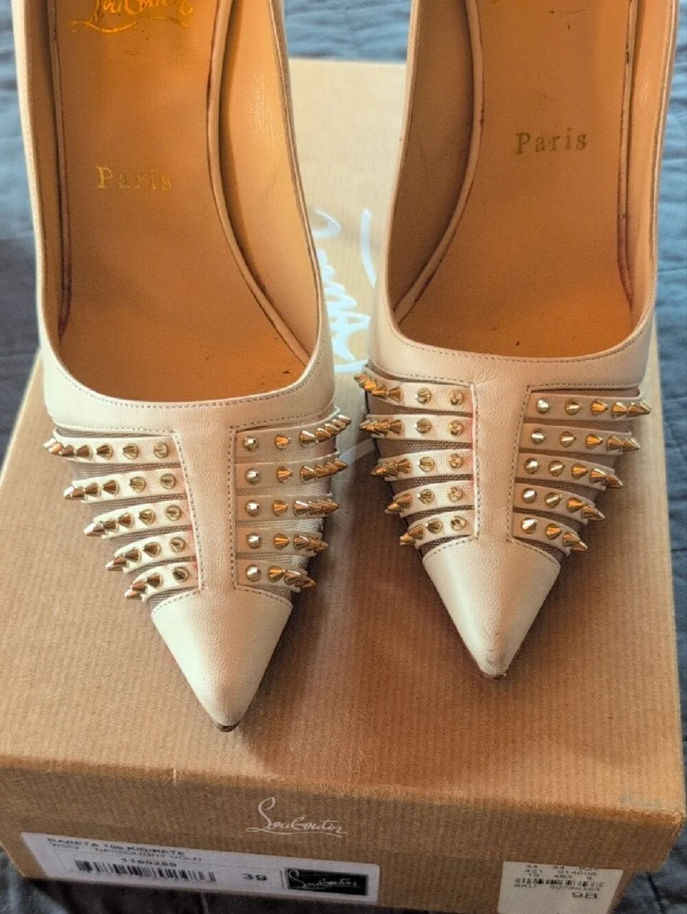 Christian Louboutin Cream Bareta 100 KID/Rete